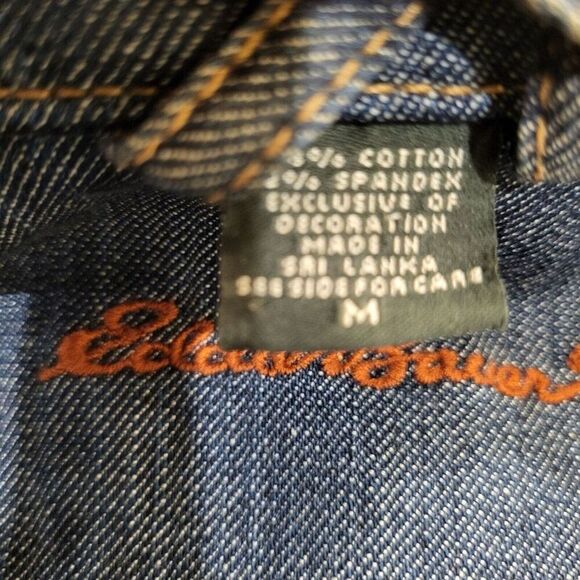 Eddie Bauer Medium Cotton Blend Blue Denim Jacket Preppy Casual Trucker Style - Picture 3 of 15
